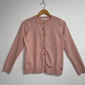 Calvin Klein Pink Blush Button Front Cardigan Sweater Medium Soft Knit Classic